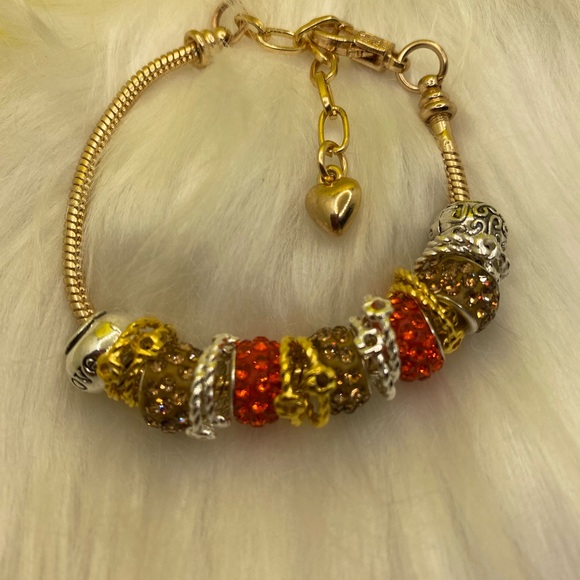 Deluxe Charm Bracelet, silver plated, snake chain with heart clasp. - Picture 10 of 16